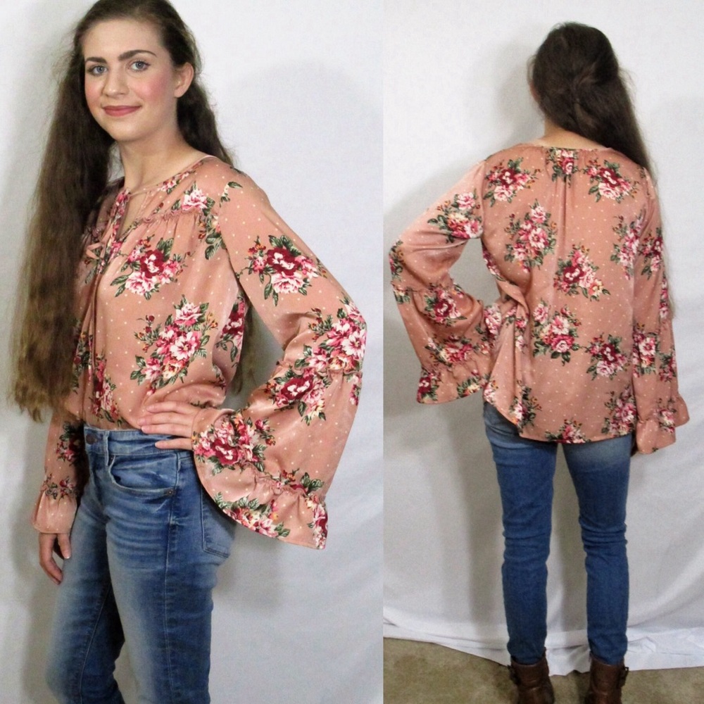 🔴 PLEIONE Floral Satin Poet’s Blouse sz S/4/6 - Picture 3 of 5